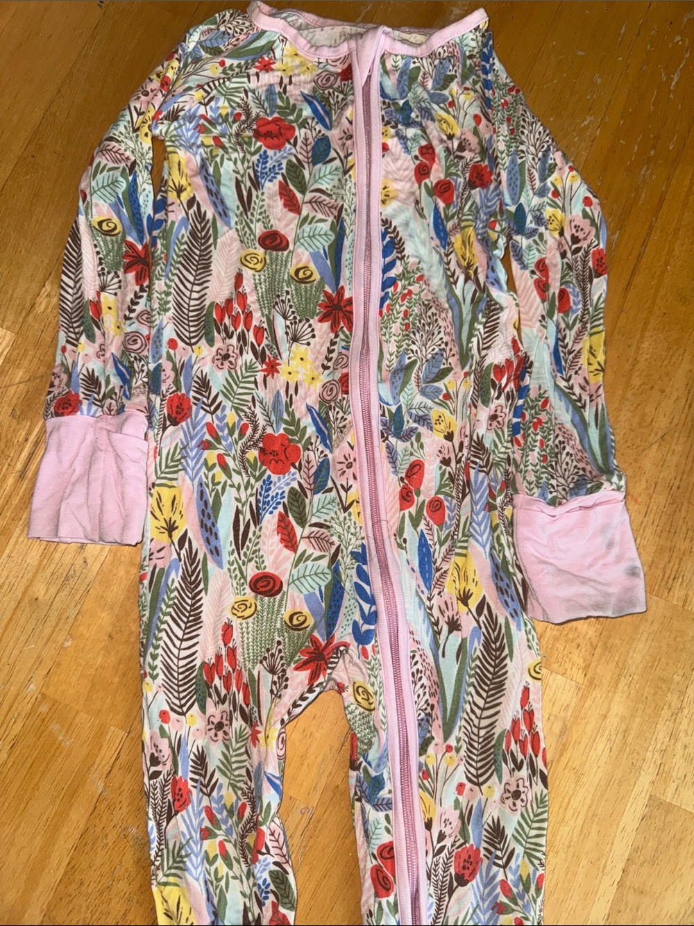 Little Sleepies Pink Trim Floral-Print Zippie 12-18 Months
